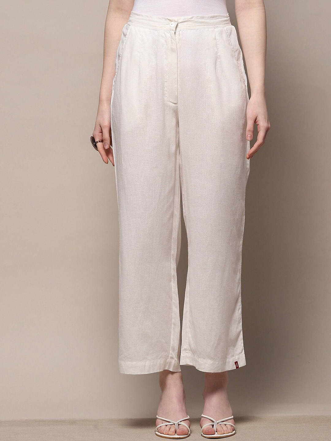 

Biba Women Relaxed Straight Leg Fit Cotton Parallel Trousers, Off white