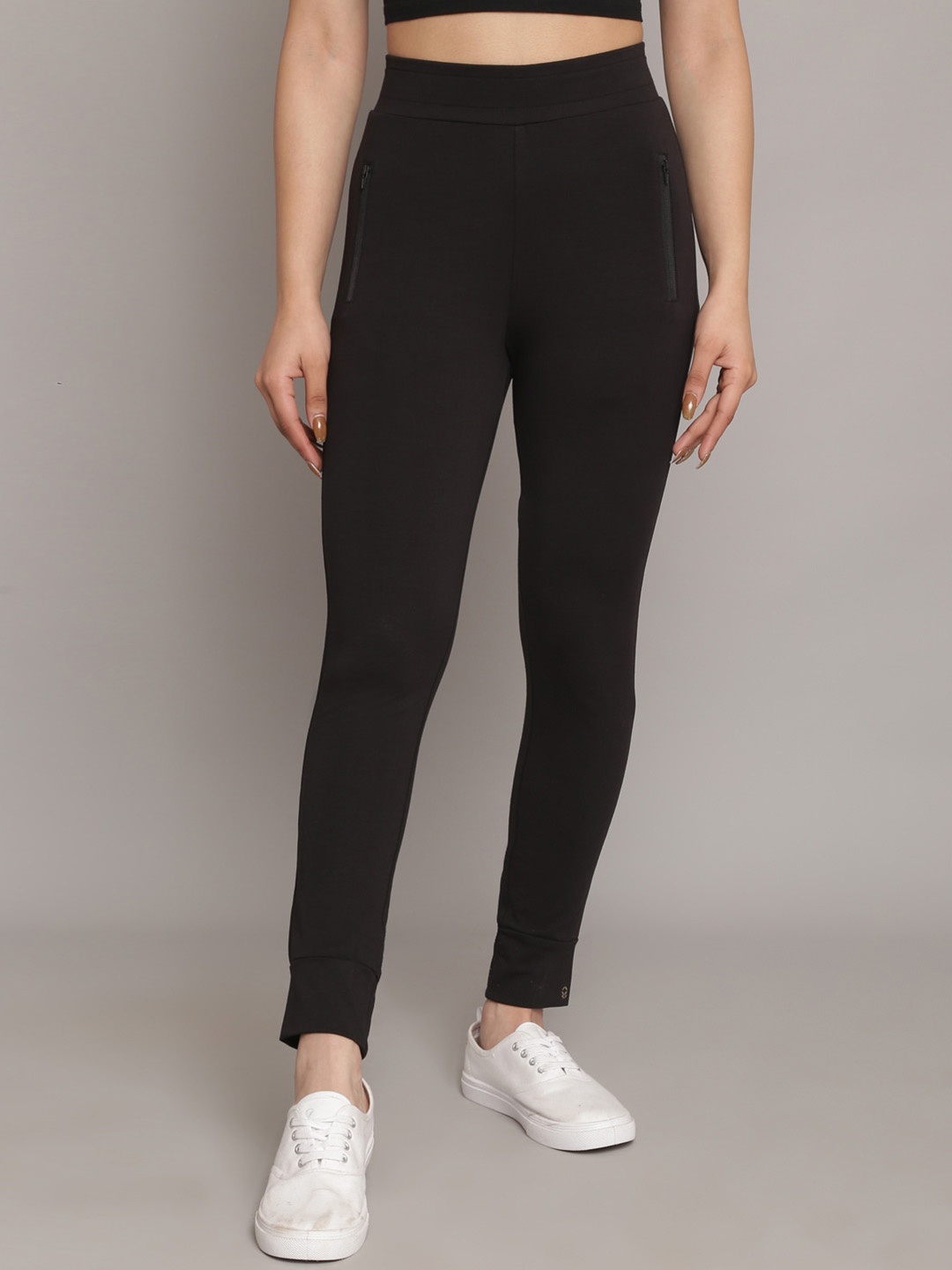 

Biba Women Slim Fit High-Rise Cotton Trousers, Black