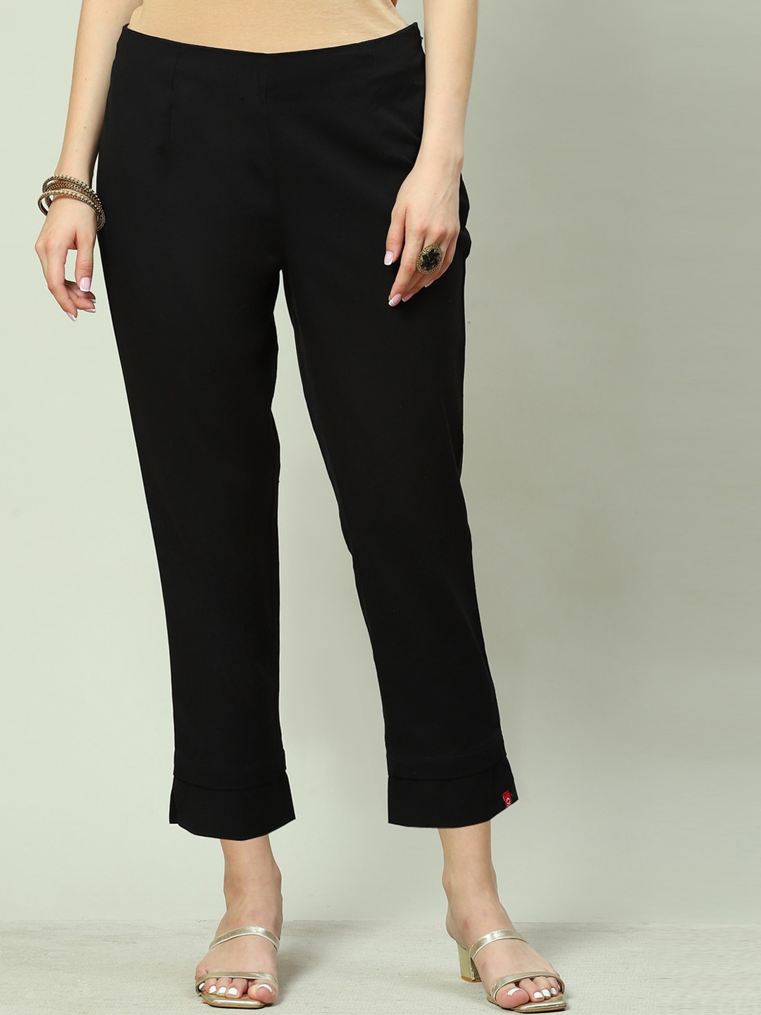 

Biba Women Relaxed Straight Leg Fit Cotton Trousers, Black