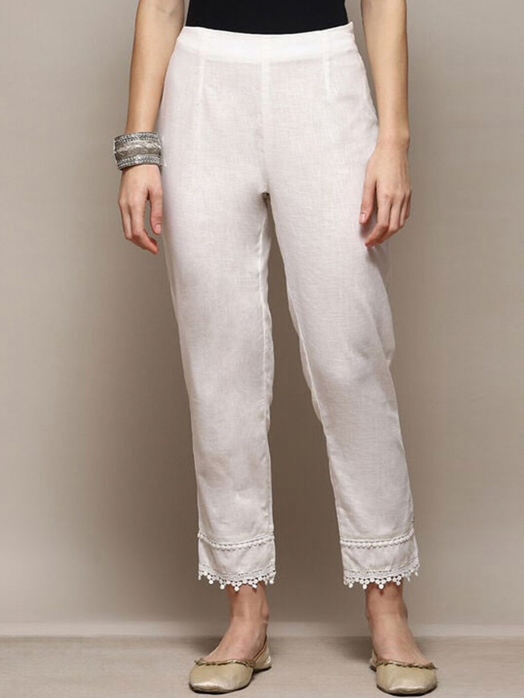 

Biba Women Relaxed Straight Leg Fit Cotton Parallel Trousers, Off white