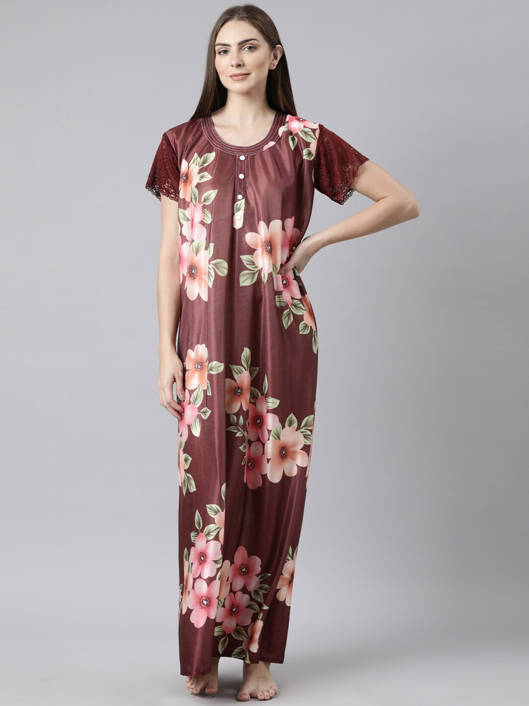 

Bailey sells Floral Printed Satin Maxi Nightdress, Maroon