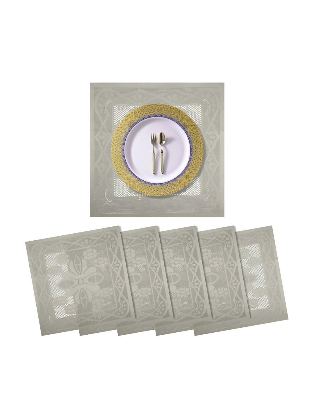 

Kuber Industries Cream Coloured 6 Pieces Textured Cotton Square Table Placemats