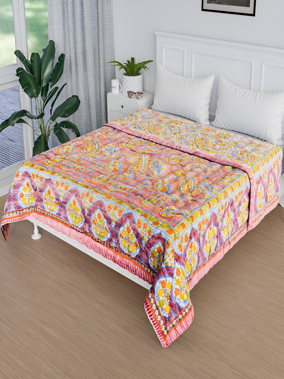 

Kuber Industries Pink & Purple Ethnic Motifs AC Room 380 GSM Single Bed Blanket