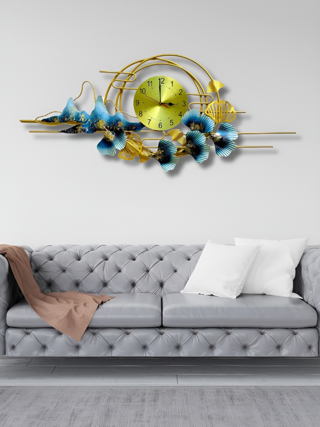 RSN Blue & Gold Toned Metal Premium Wall Decor With Clock