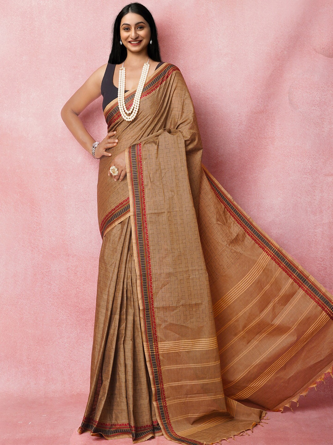 

Unnati Silks Woven Design Pure Cotton Handloom Kanjeevaram Saree, Brown