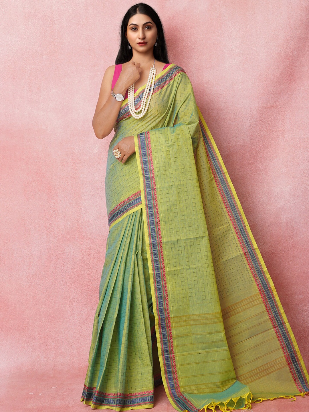 

Unnati Silks Woven Design Pure Cotton Handloom Kanjeevaram Saree, Green