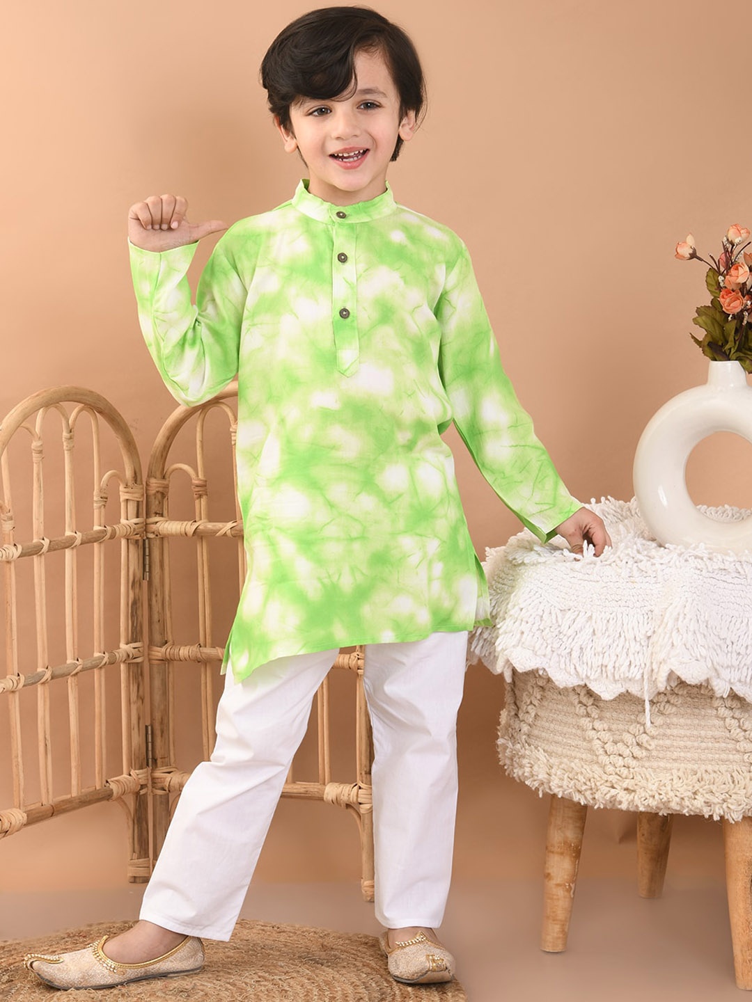 

Superminis Boys Tie & Dye Kurta With Pyjama, Green