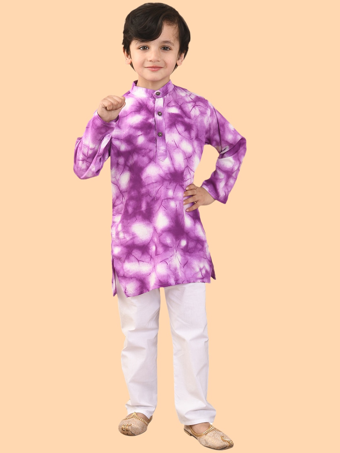 

Superminis Boys Tie & Dye Straight Kurta with Pyjamas, Purple