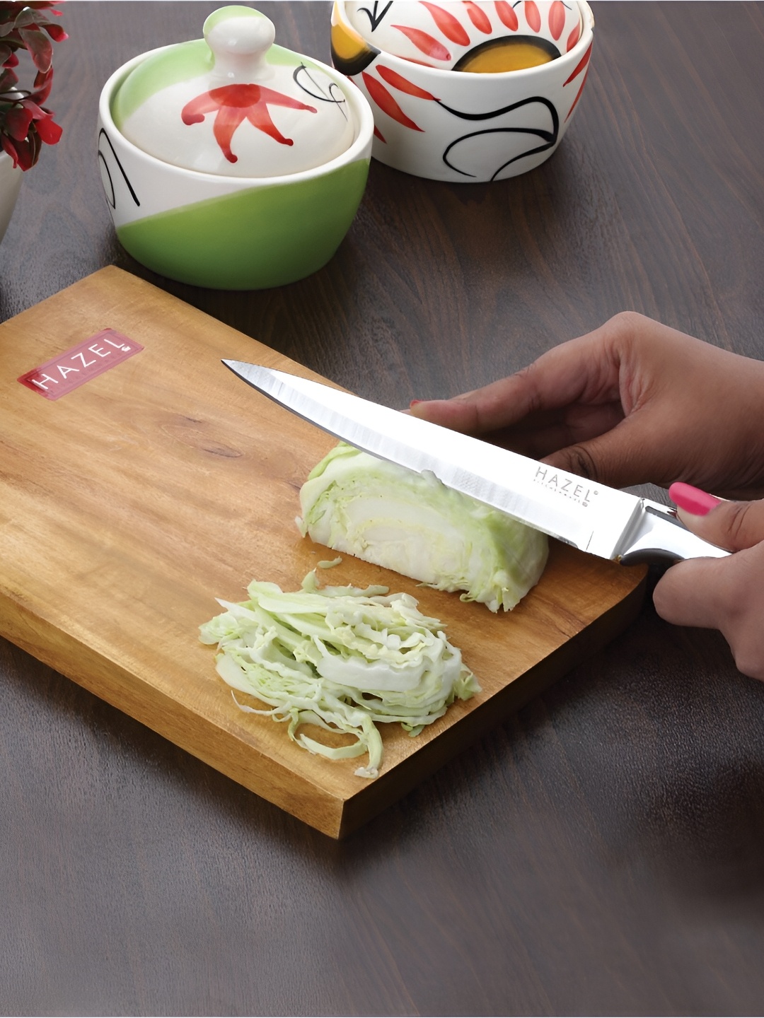 

HAZEL Silver-Toned & Brown 2 Pieces Stainless Steel Knife With Wooden Chopping Board