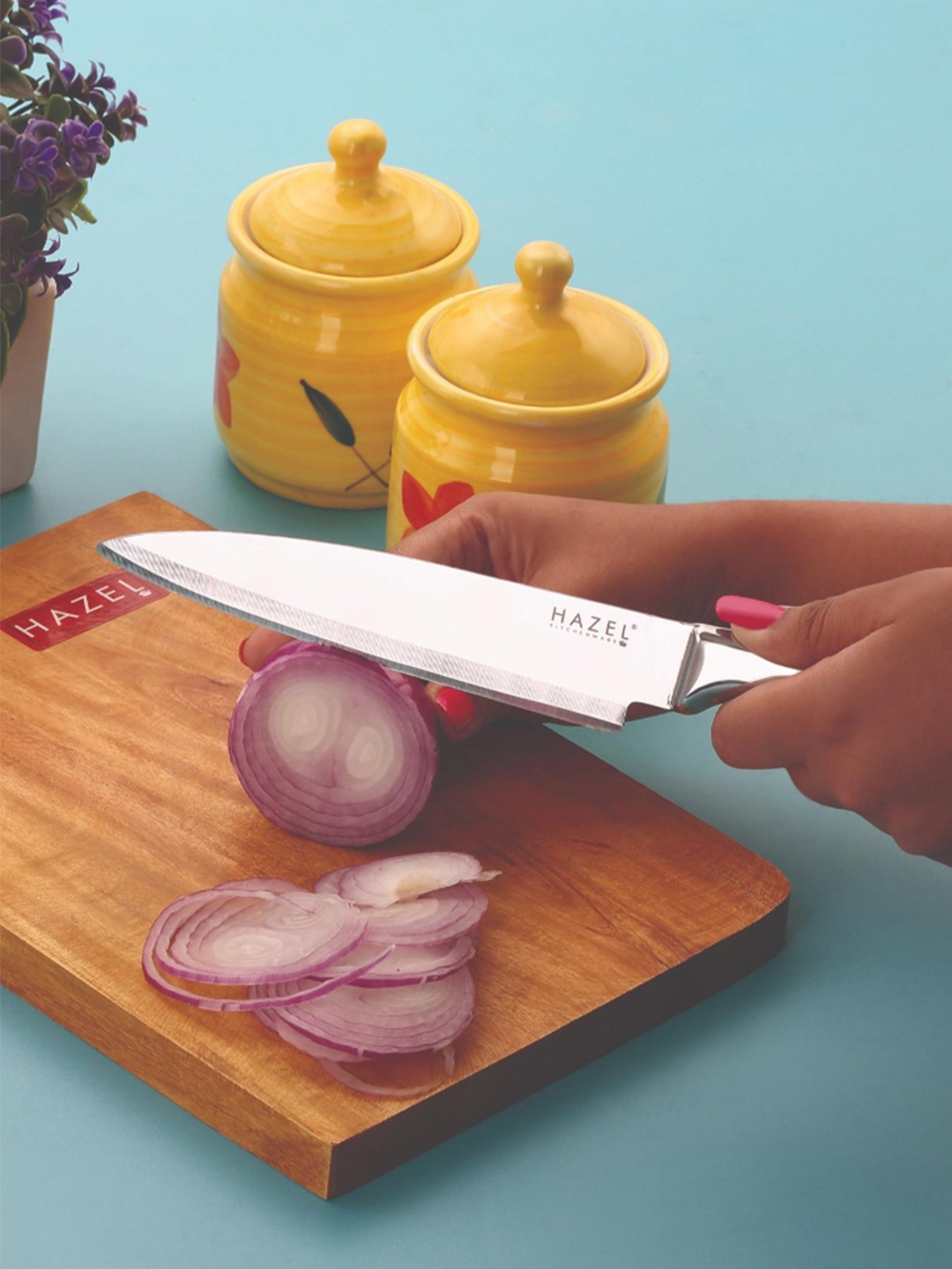

HAZEL Silver-Toned & Brown 2 Pieces Stainless Steel Knife With Wooden Chopping Board