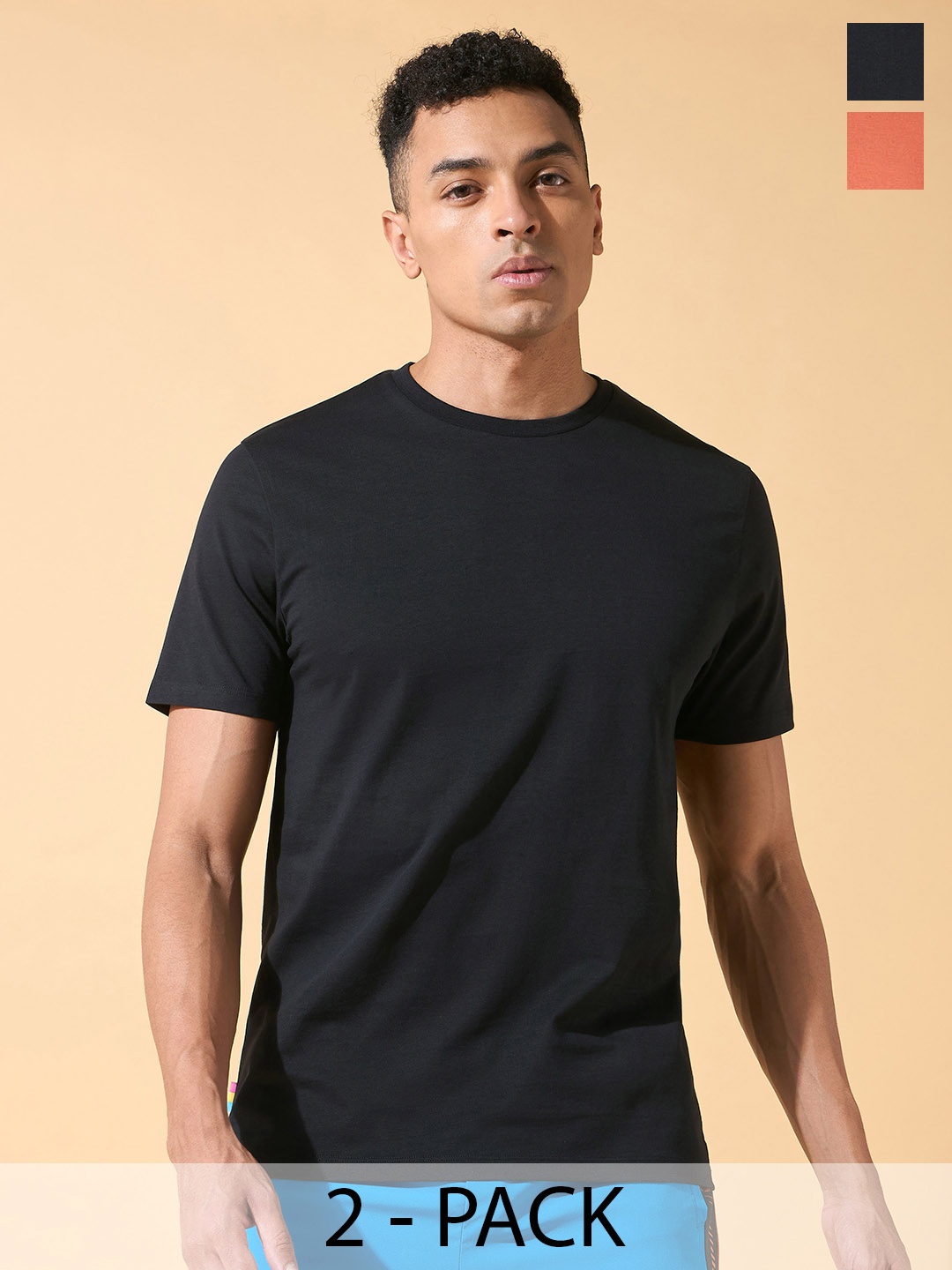 

CULT Pack Of 2 Cult Essential Round Neck Bio Finish Pure Cotton Regular T-shirt, Black