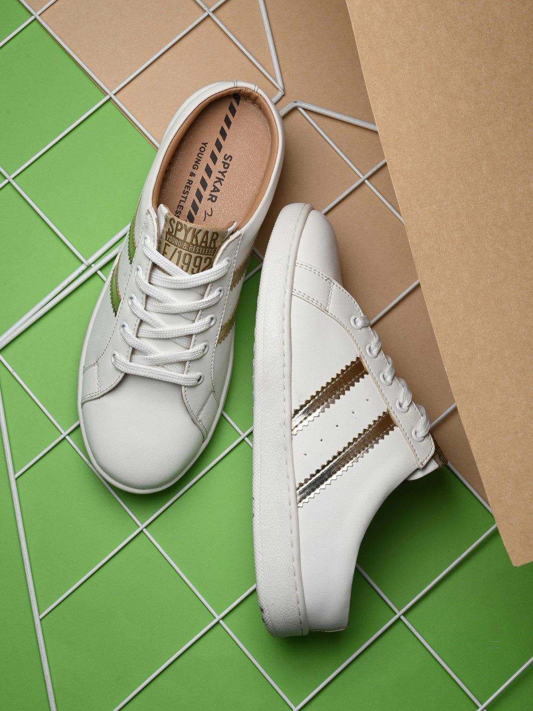 

SPYKAR Women Striped Comfort Insole Lace-Up Sneakers, White
