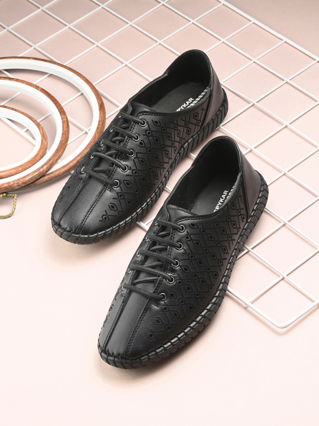 

SPYKAR Women Textured Round Toe Sneakers, Black
