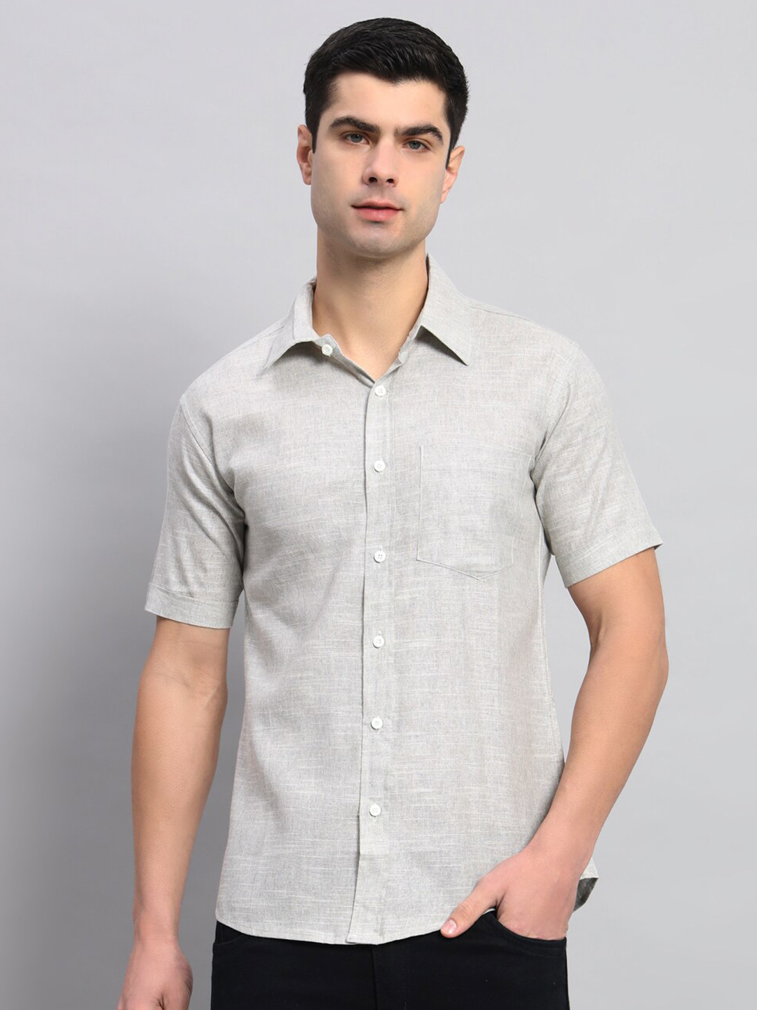 

HANDICRAFT PALACE Spread Collar Casual Shirt, Grey