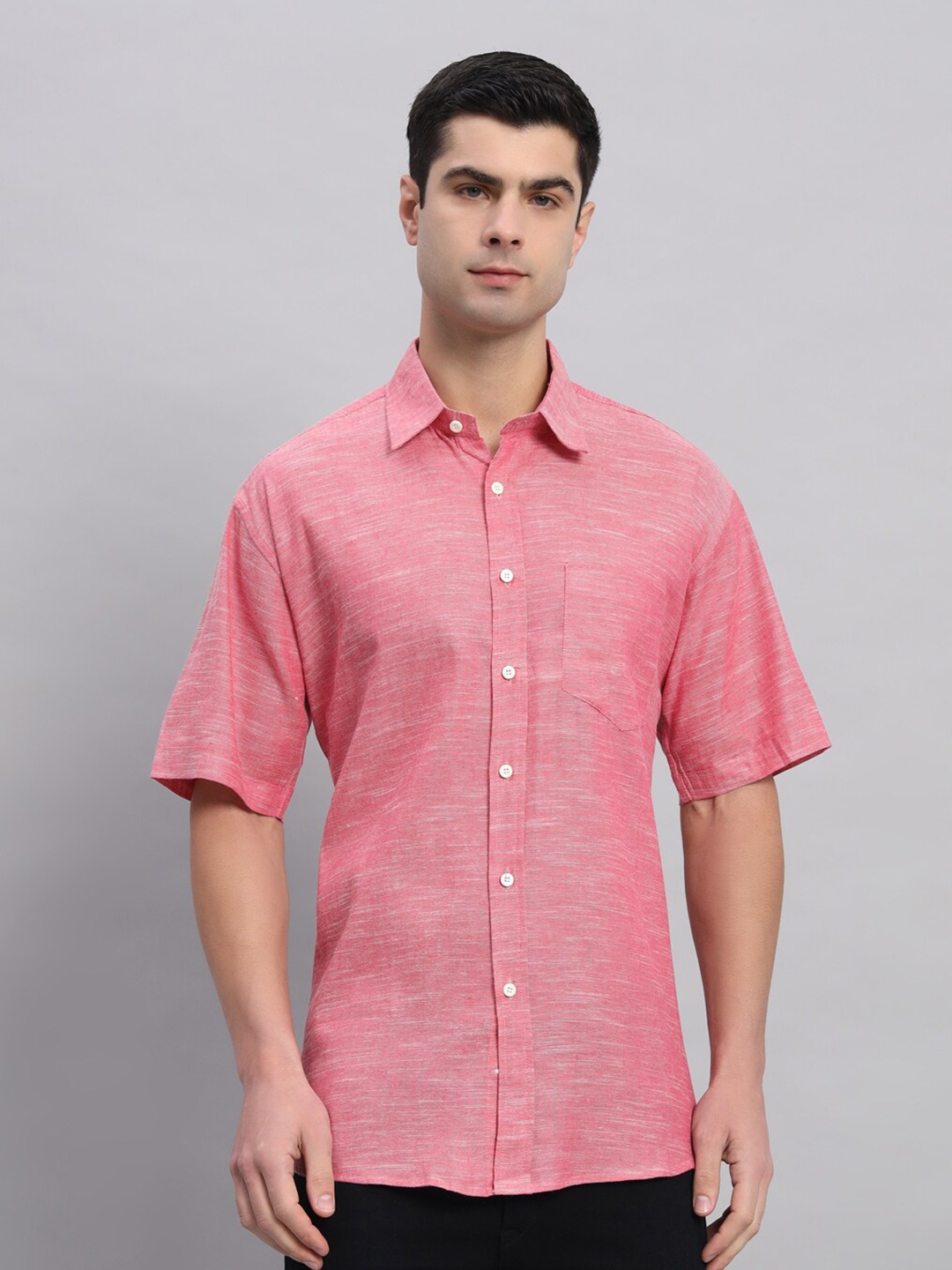 

HANDICRAFT PALACE Spread Collar Casual Shirt, Pink