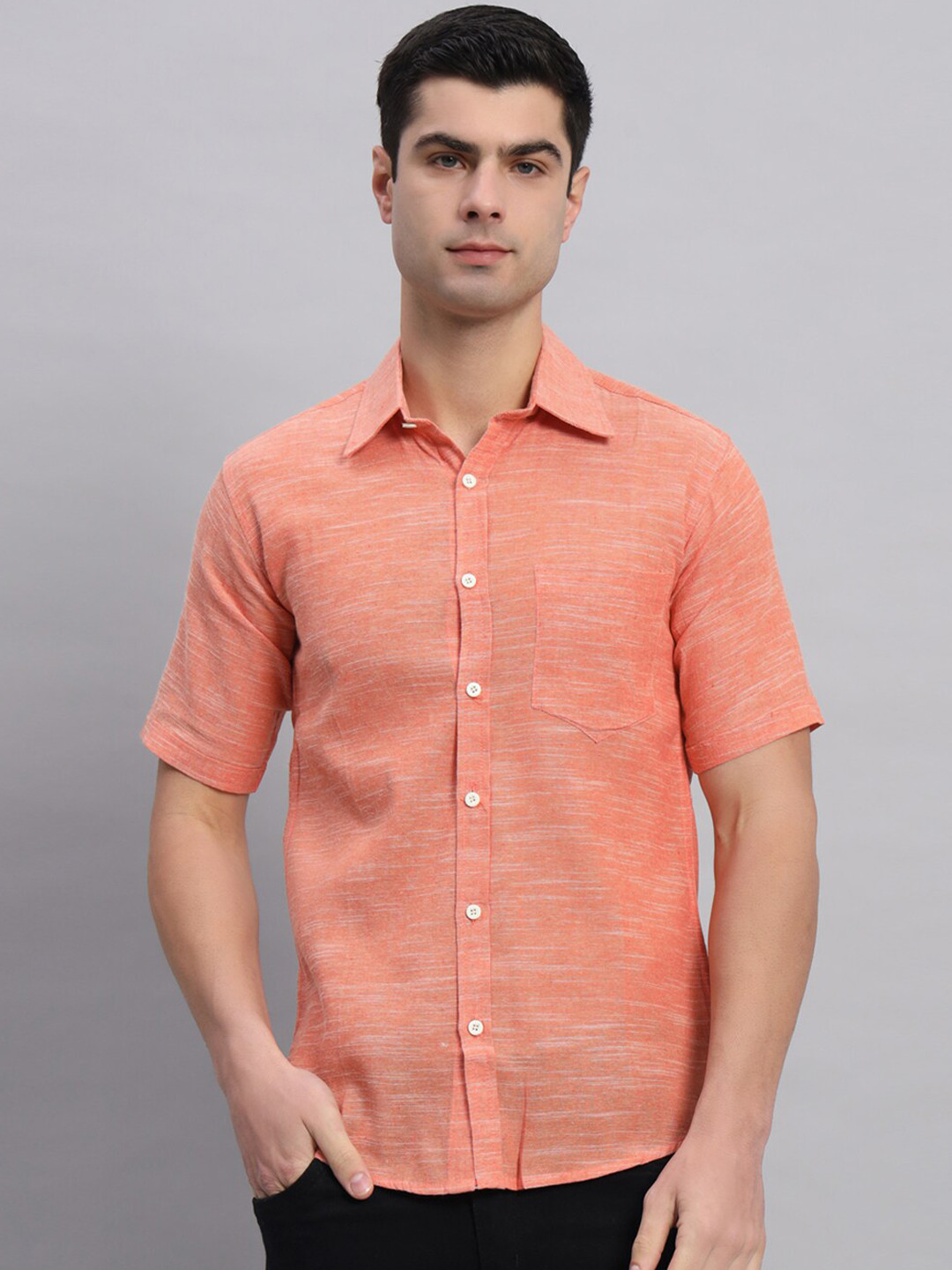 

HANDICRAFT PALACE Spread Collar Casual Shirt, Orange