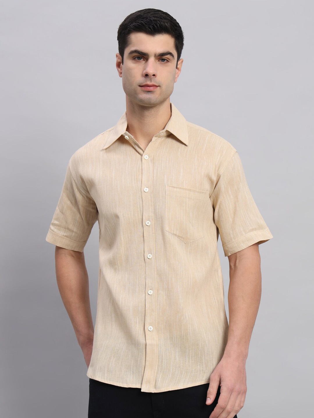 

HANDICRAFT PALACE Spread Collar Casual Shirt, Beige
