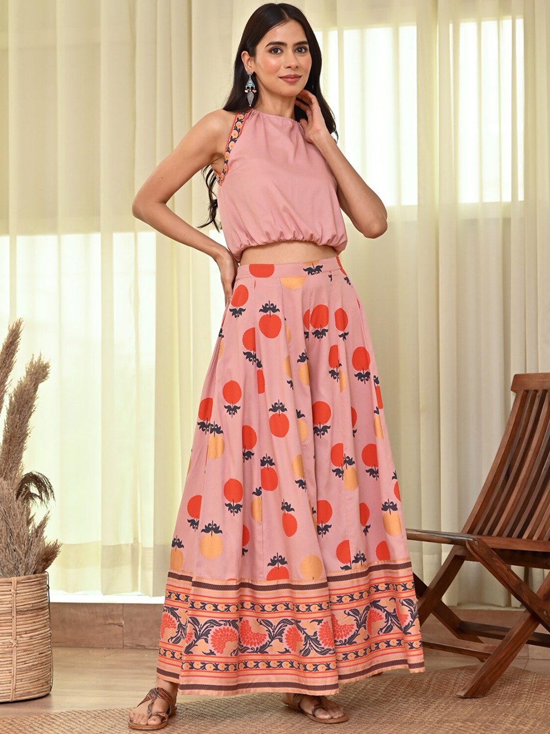 

Rustorange Printed Crop Top & Sharara, Pink