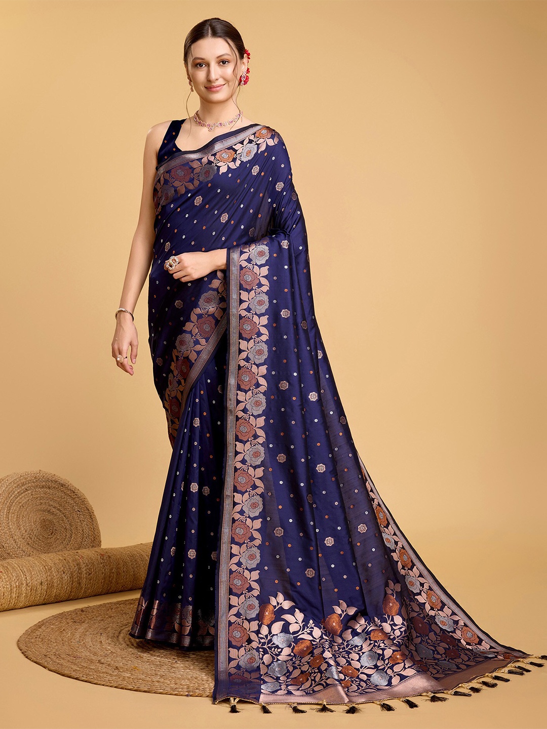 

Mitera Woven Design Zari Banarasi Saree, Navy blue