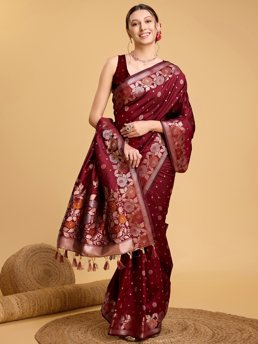 

Mitera Woven Design Zari Banarasi Saree, Maroon
