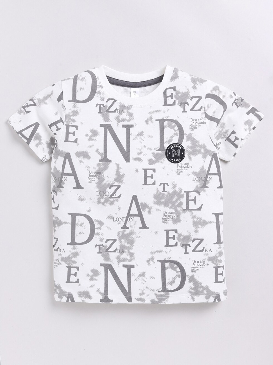 

Ginie Boys Typography Printed Round Neck Cotton T-shirt, Off white