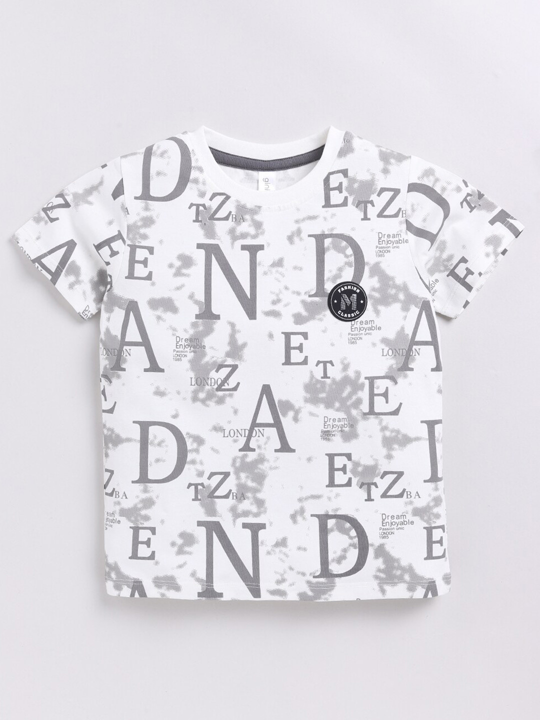 

Ginie Boys Typography Printed Round Neck Cotton T-shirt, Off white