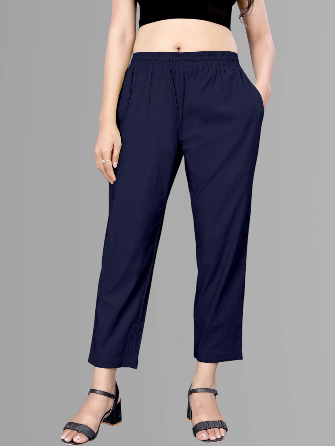 

FITHUB Women High-Rise Parallel Trousers, Navy blue