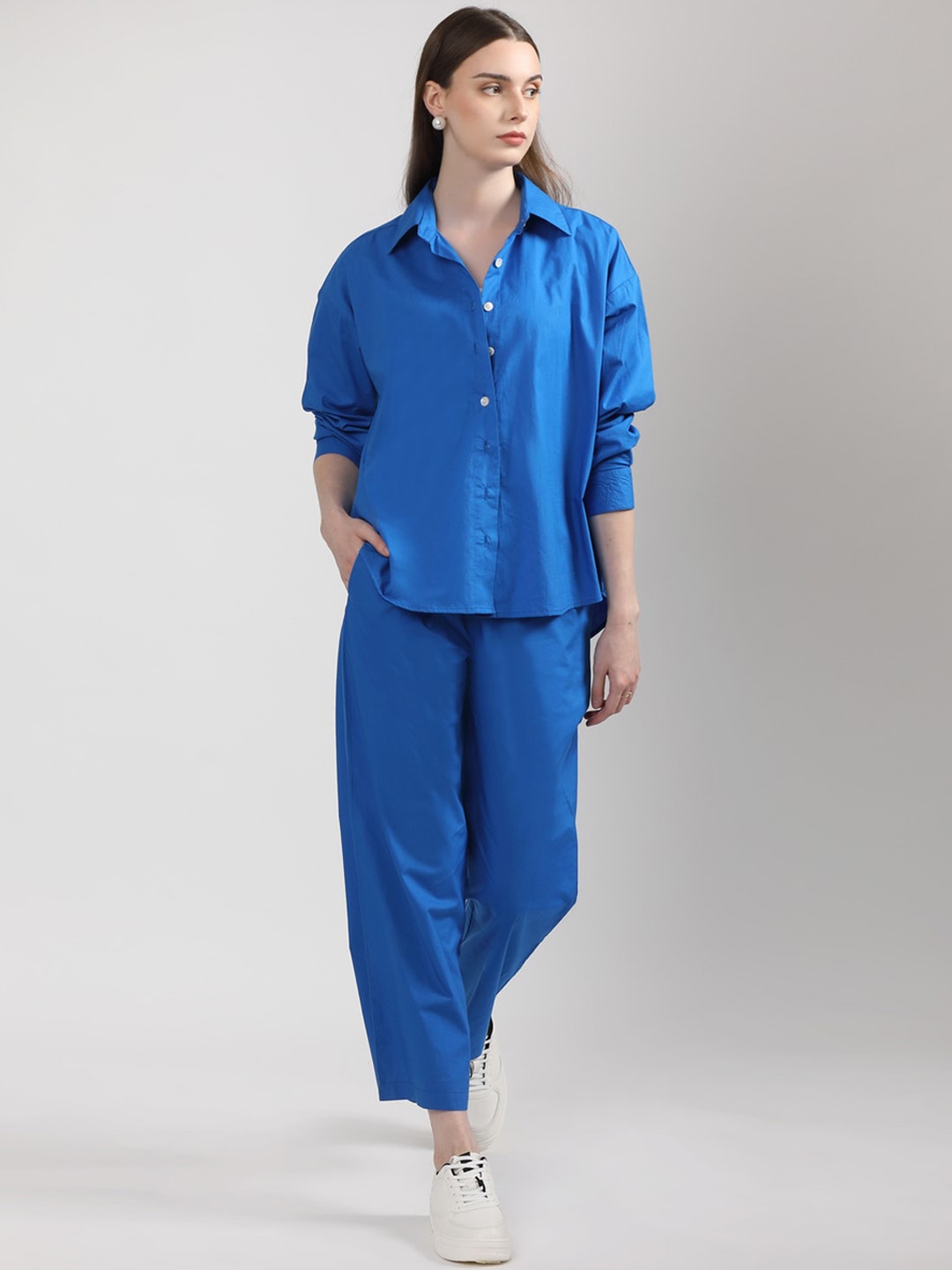 

BOTNIA Shirt Collar Pure Cotton Shirt With Trouser, Blue