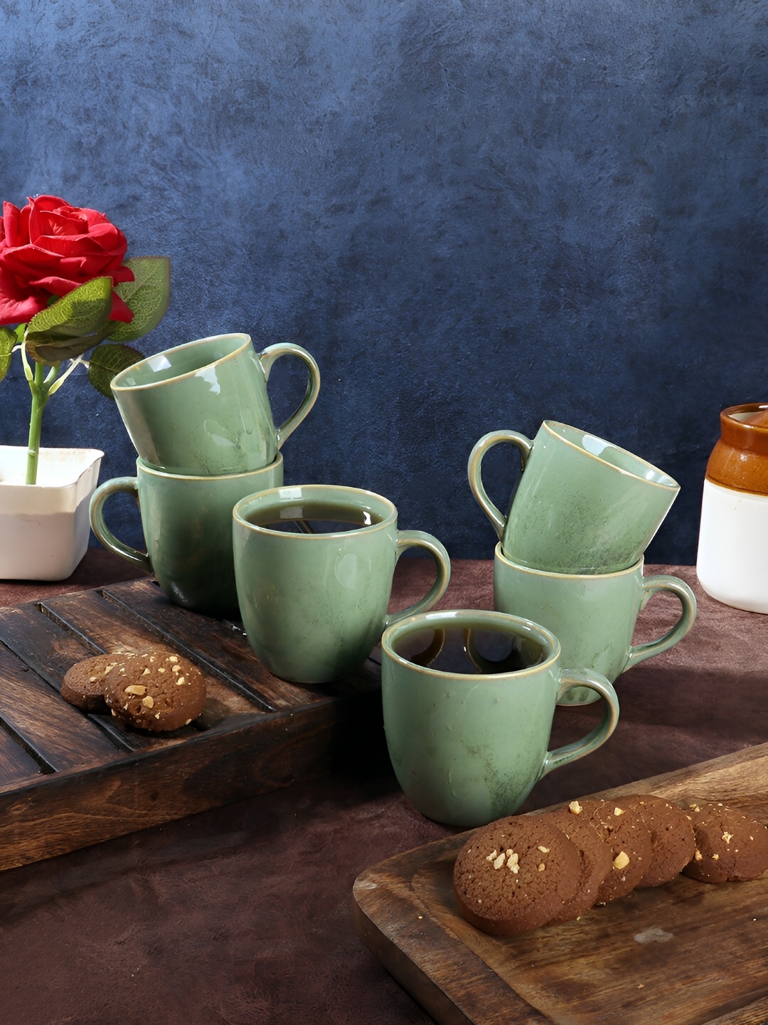 

CDI Green & Gold-Toned 6 Pieces Ceramic Glossy Mugs 150 ml Each