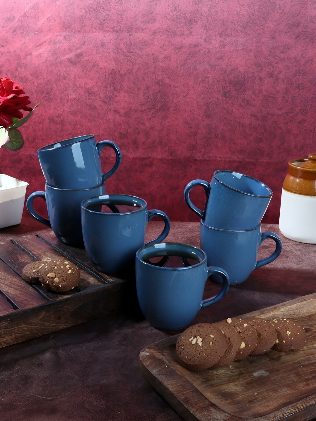 

CDI Blue & Brown 6 Pieces Ceramic Glossy Mugs 200 ml Each