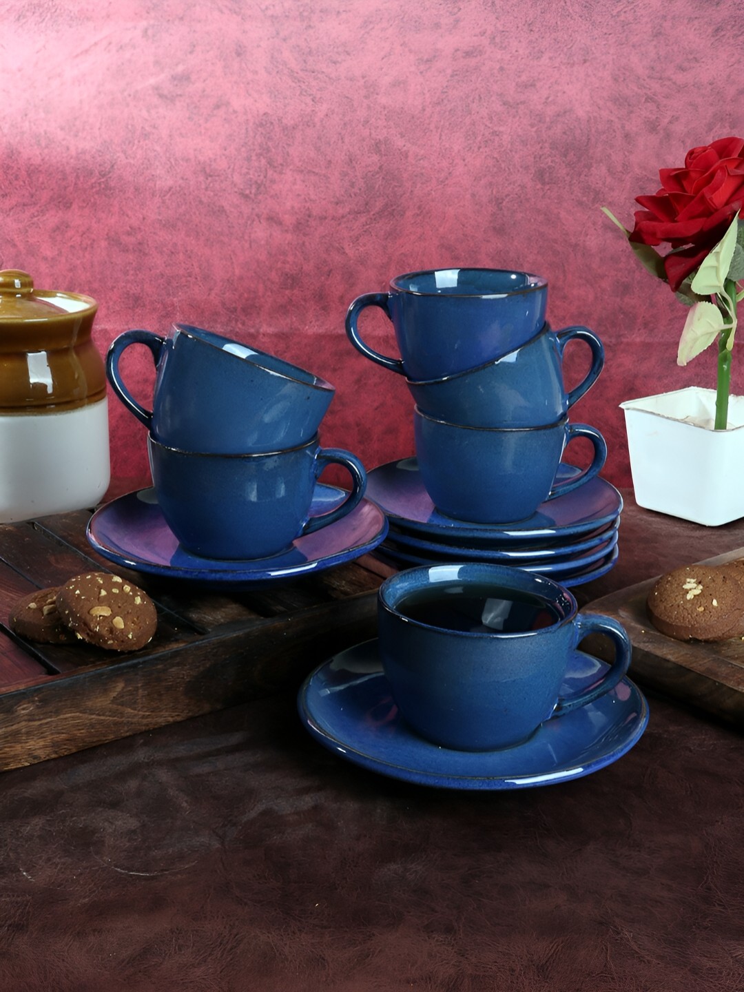 

CDI Blue 12 Pieces Ceramic Glossy Cups And Saucers 150 ml Each