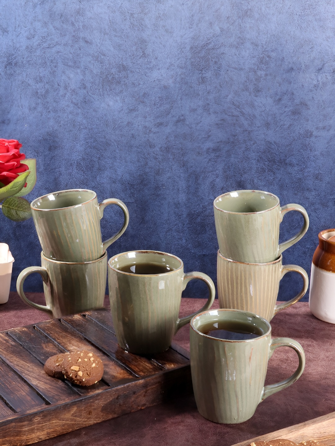 

CDI Brown 6 Pieces Textured Ceramic Glossy Mugs 300 ml Each