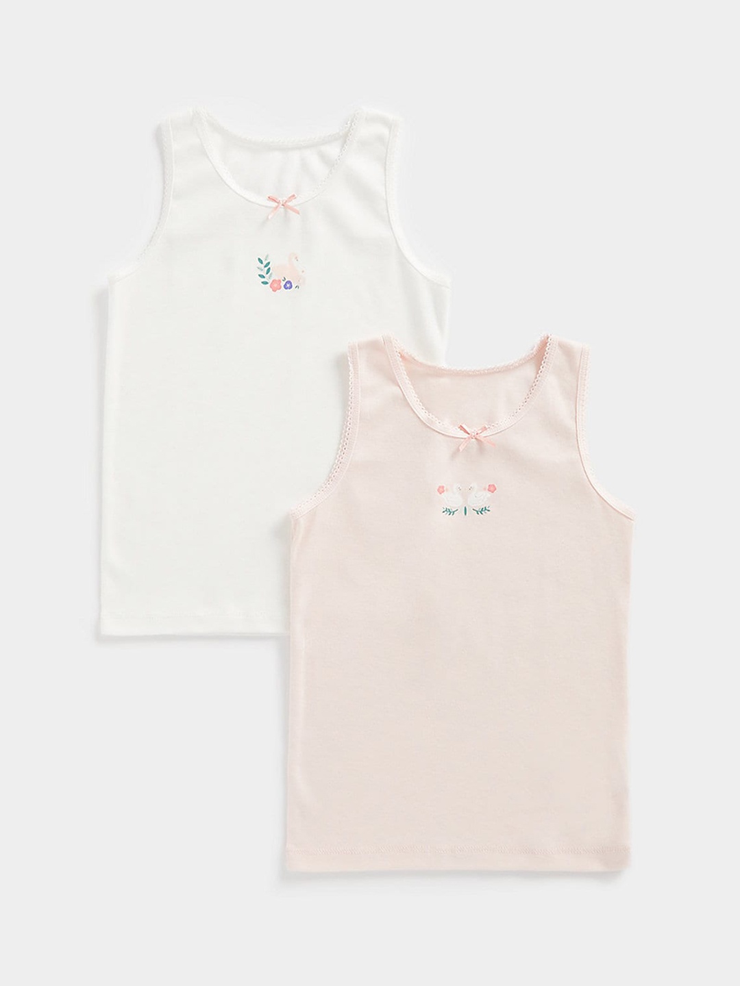 

mothercare Infant Girls Pack Of 2 Pure Cotton Innerwear Vests 410263748001, White