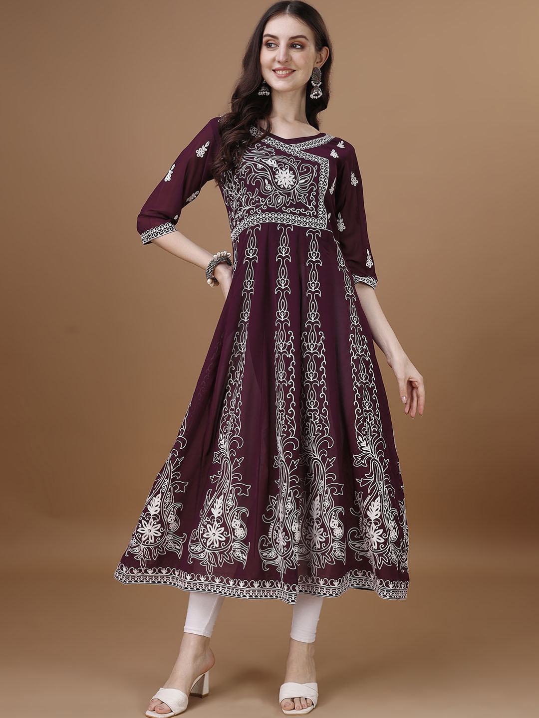 

FabFairy Ethnic Motifs Embroidered Georgette Anarkali Kurta, Purple