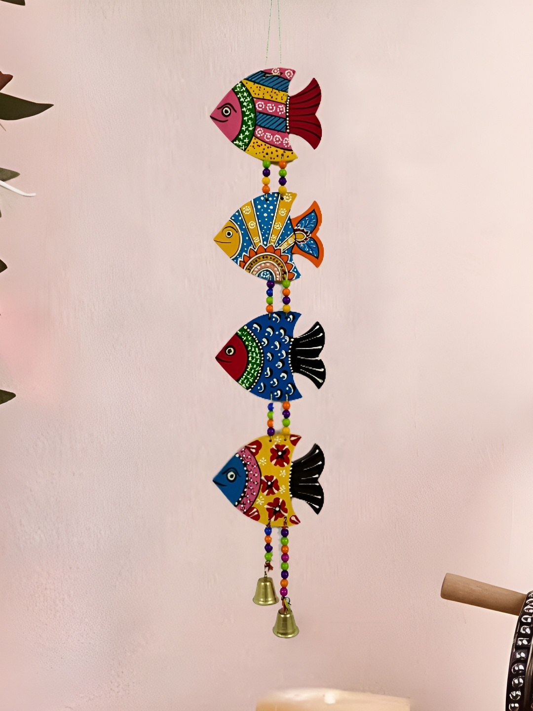 

dravy handicrafts Yellow & Blue Printed Wooden Fish Hanging