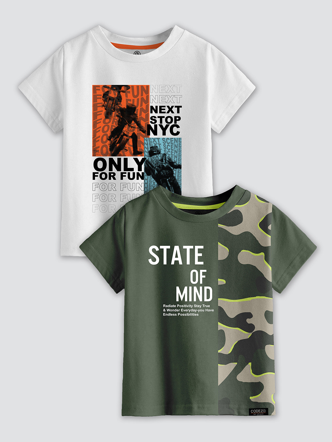 

CODEZ Boys Pack Of 2 Typography Printed Cotton T-Shirt, Green