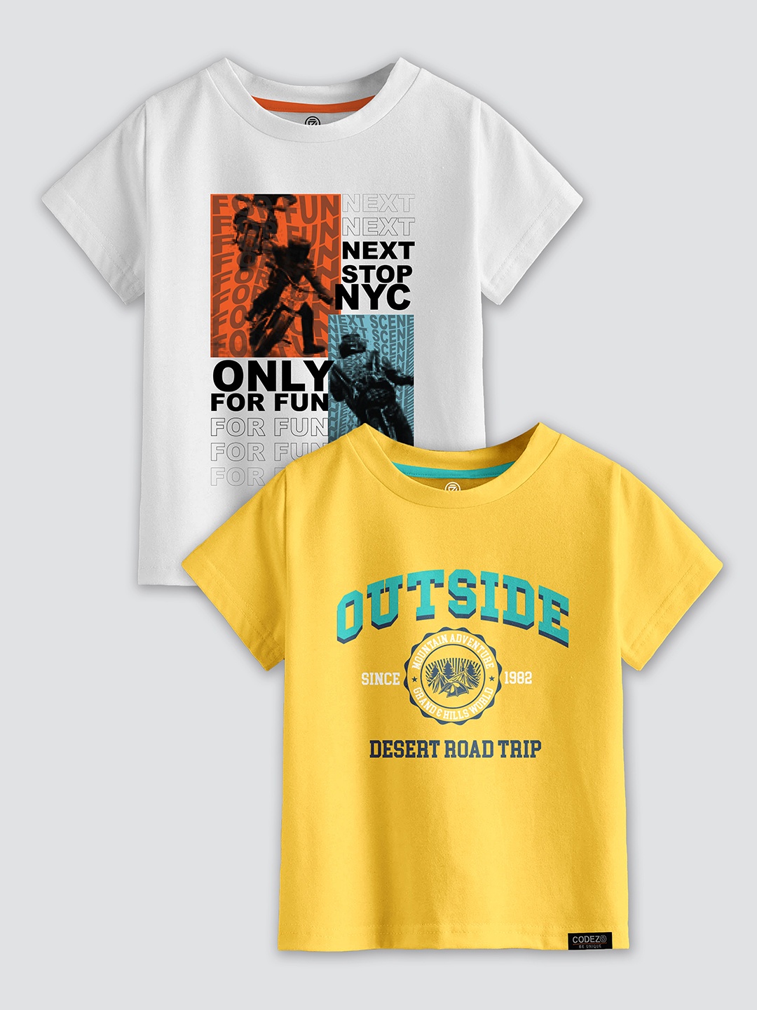 

CODEZ Boys Pack Of 2 Printed Cotton T-shirts, White