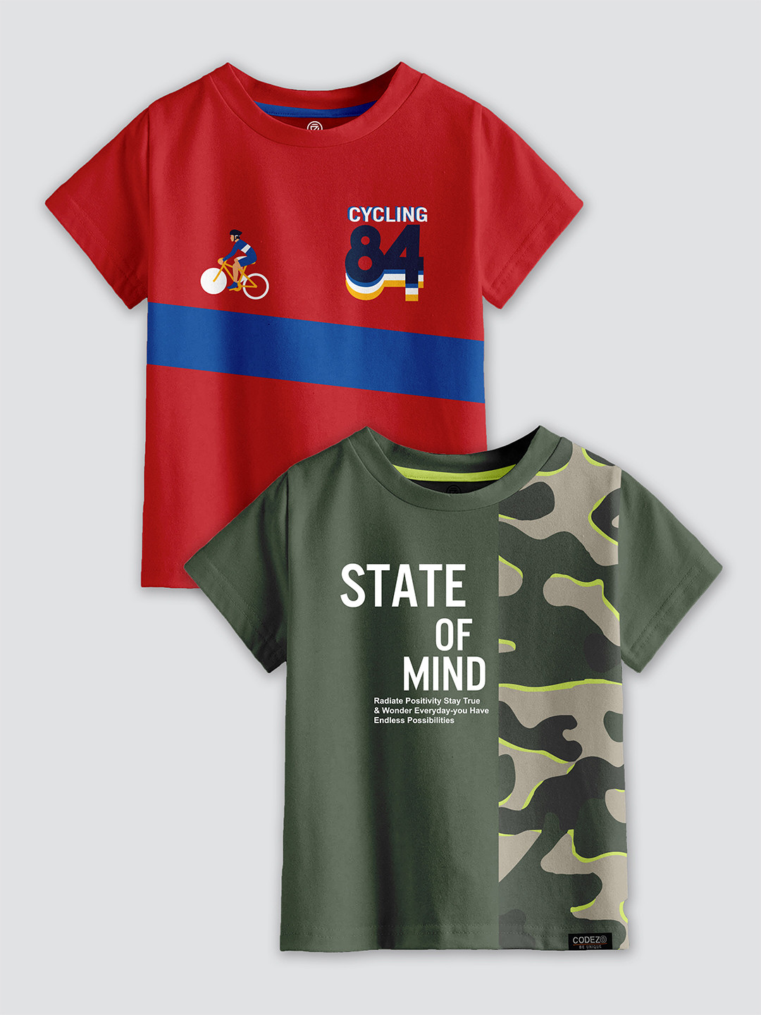 

CODEZ Boys Pack Of 2 Printed Cotton T-shirts, Red