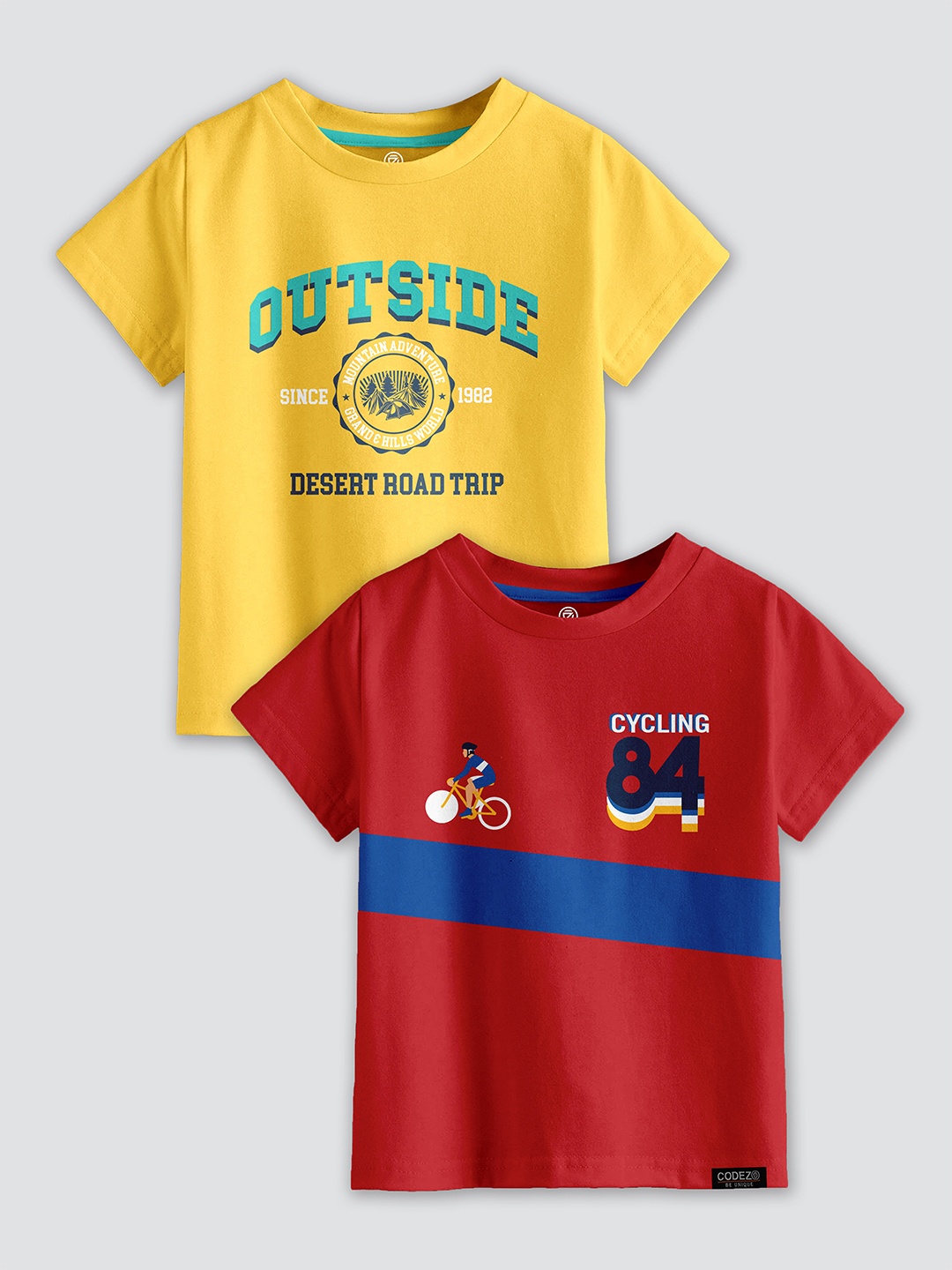 

CODEZ Boys Pack Of 2 Typography Printed Cotton T-Shirt, Yellow