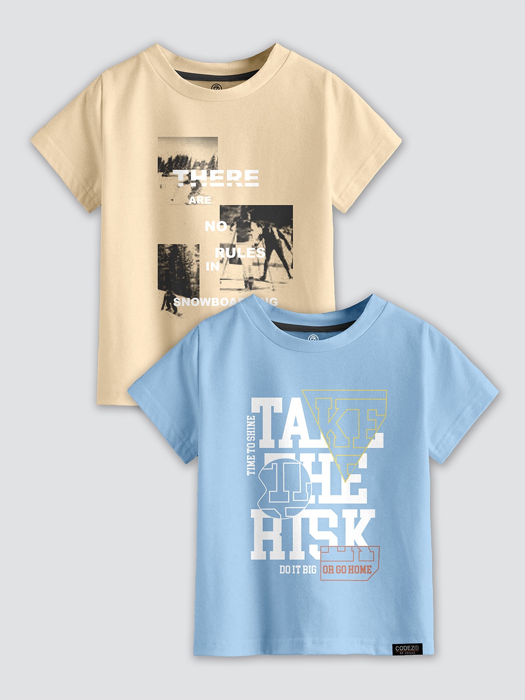 

CODEZ Boys Pack Of 2 Printed Cotton T-shirts, Beige