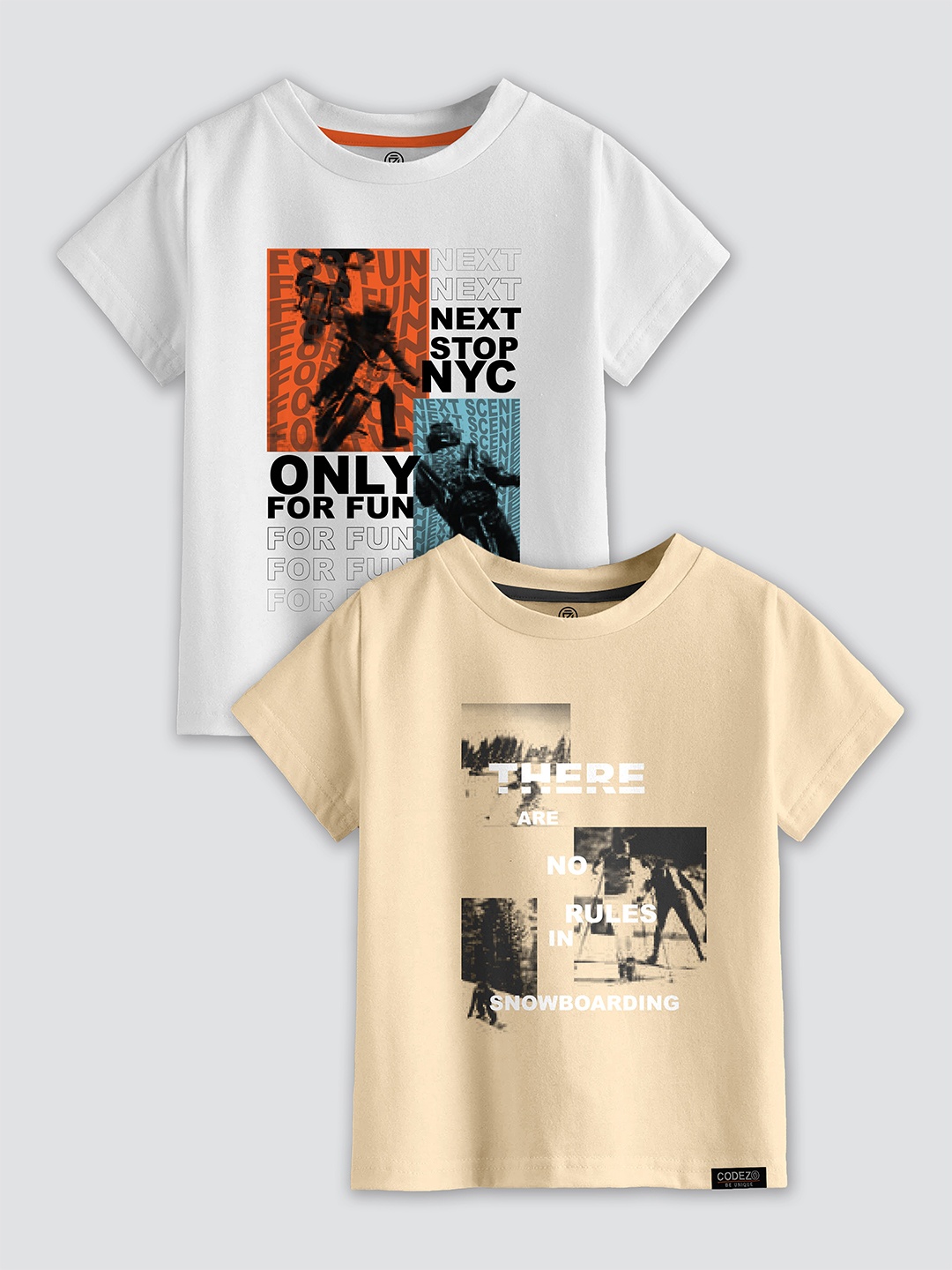 

CODEZ Boys Pack Of 2 Typography Printed Cotton T-Shirt, White