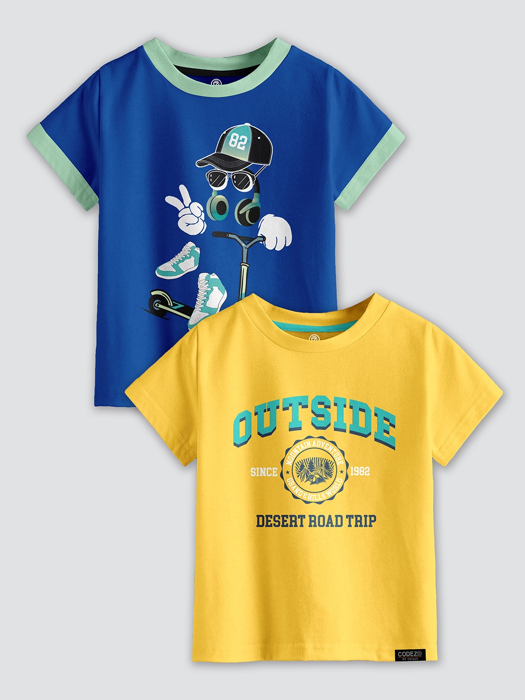 

CODEZ Boys Pack Of 2 Typography Printed Cotton T-Shirt, Blue