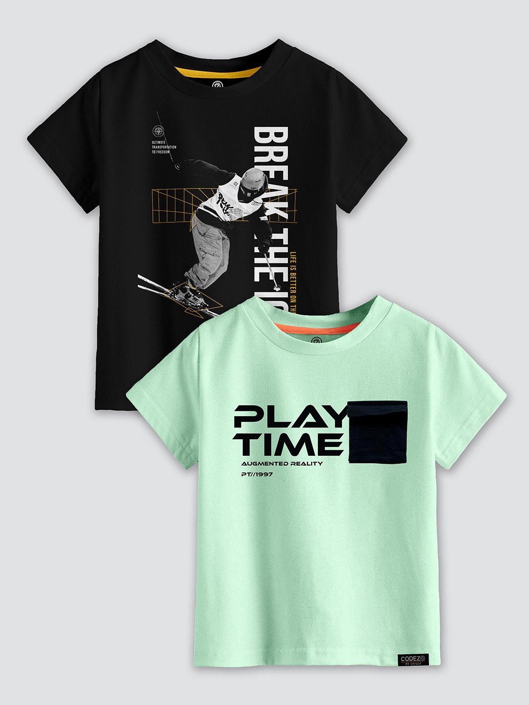 

CODEZ Boys Pack Of 2 Typography Printed Cotton T-Shirt, Black
