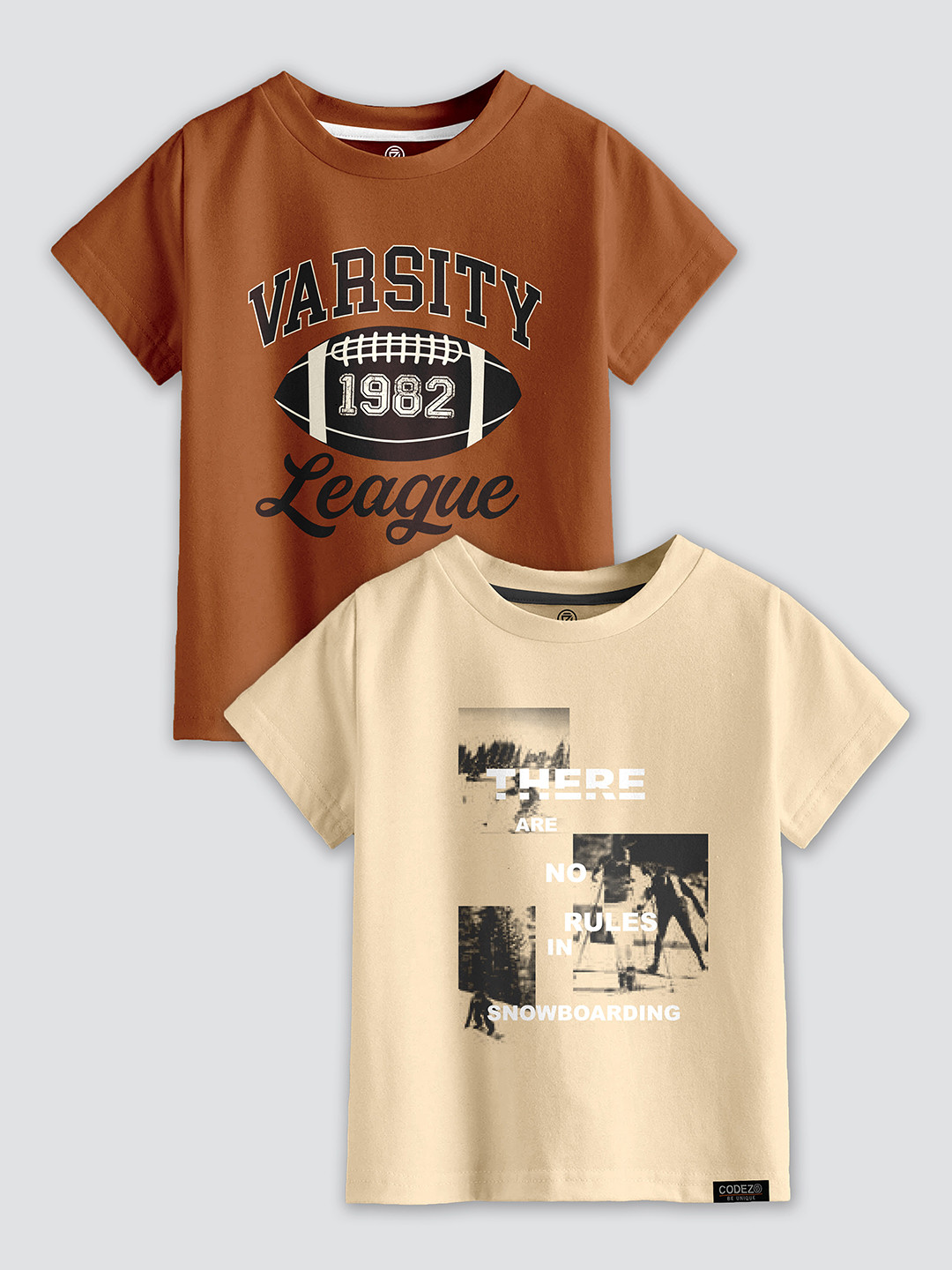 

CODEZ Boys Pack of 2 Typography Printed Cotton T-shirts, Brown