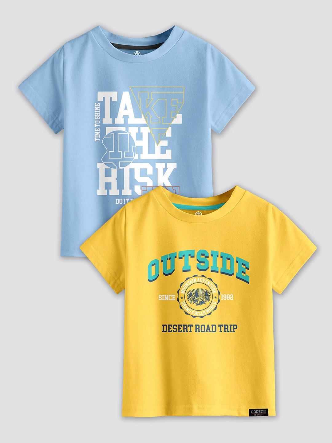 

CODEZ Boys 2 Printed Cotton T-shirts, Blue