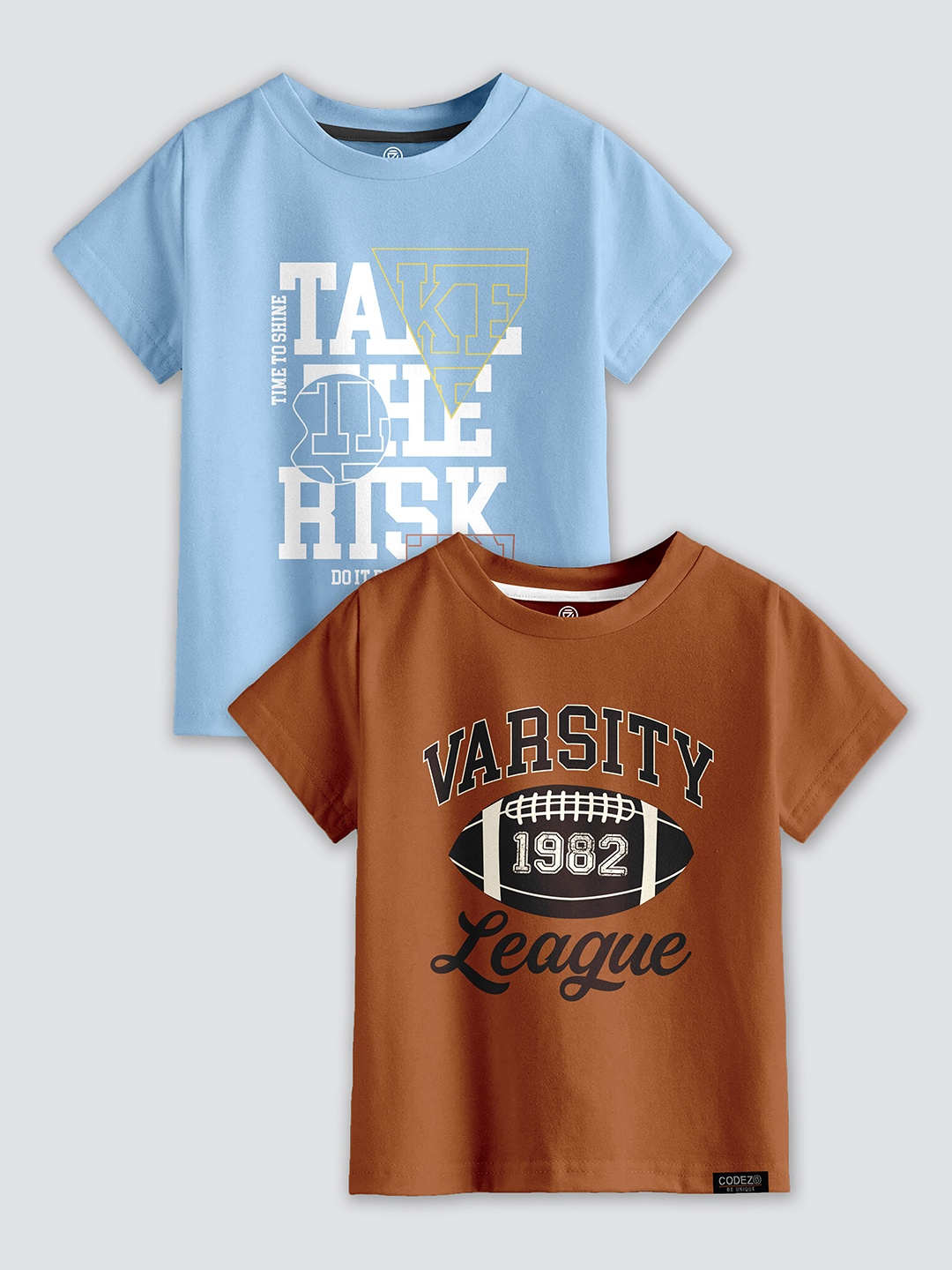 

CODEZ Boys 2 Printed Cotton T-shirts, Blue