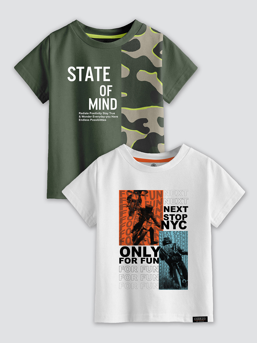 

CODEZ Boys Pack Of 2 Typography Printed Cotton T-Shirt, Green