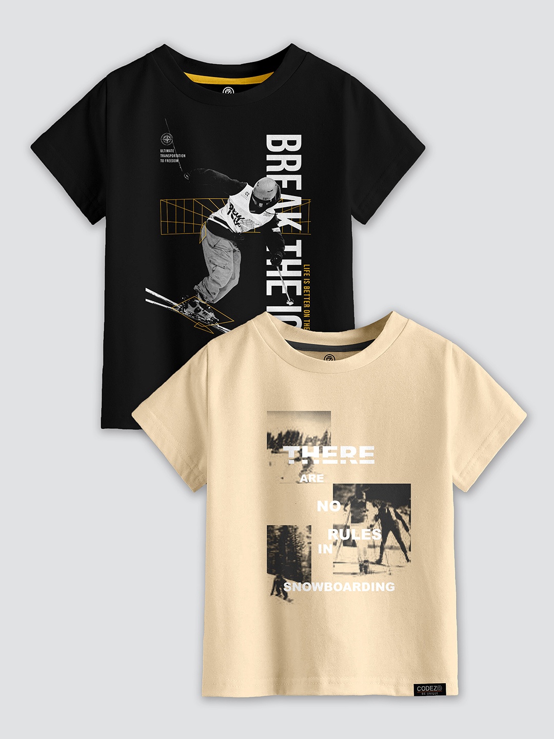

CODEZ Boys Pack Of 2 Printed T-shirts, Black