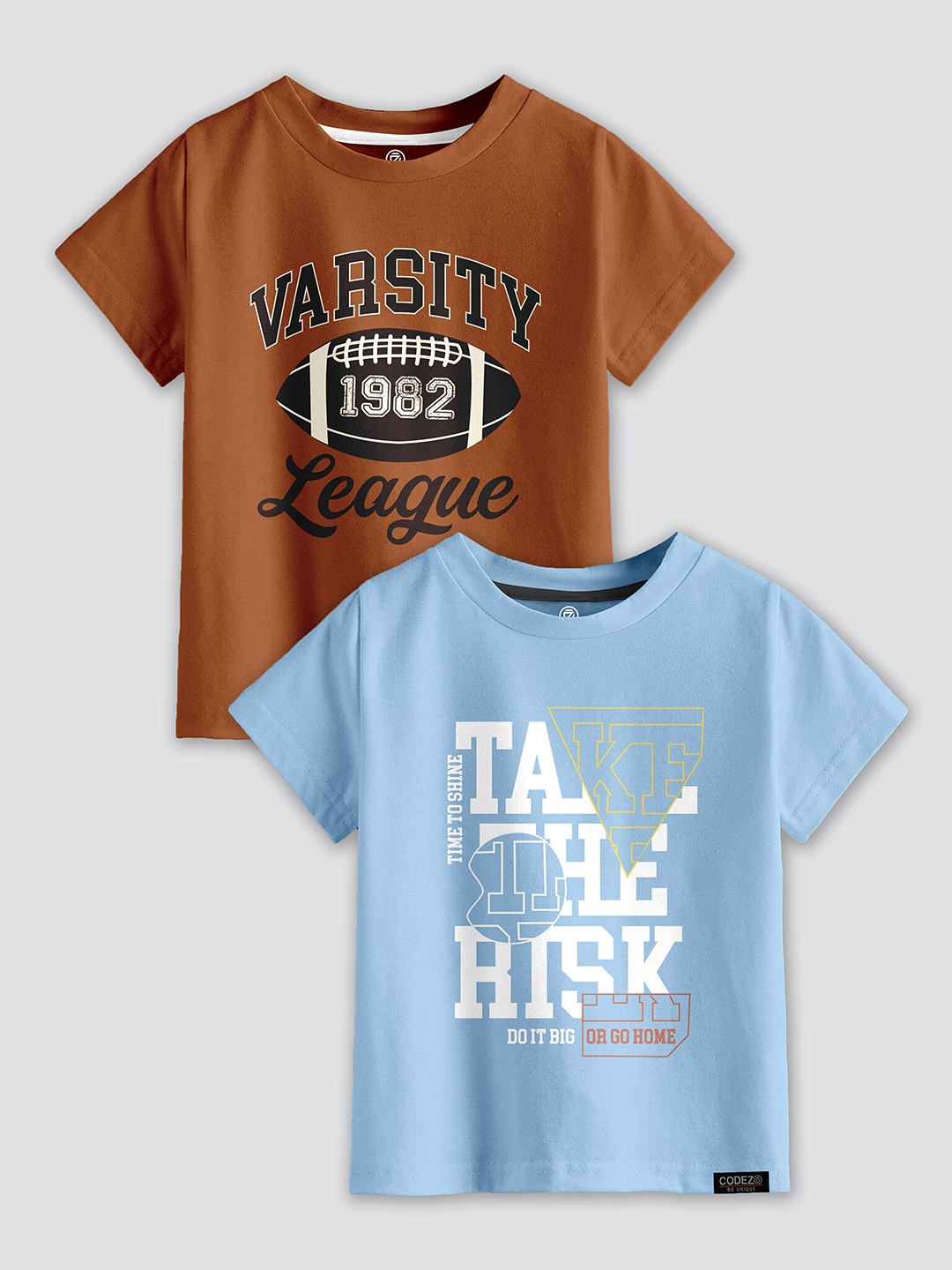 

CODEZ Boys Pack Of 2 Typography Printed Cotton T-shirts, Brown