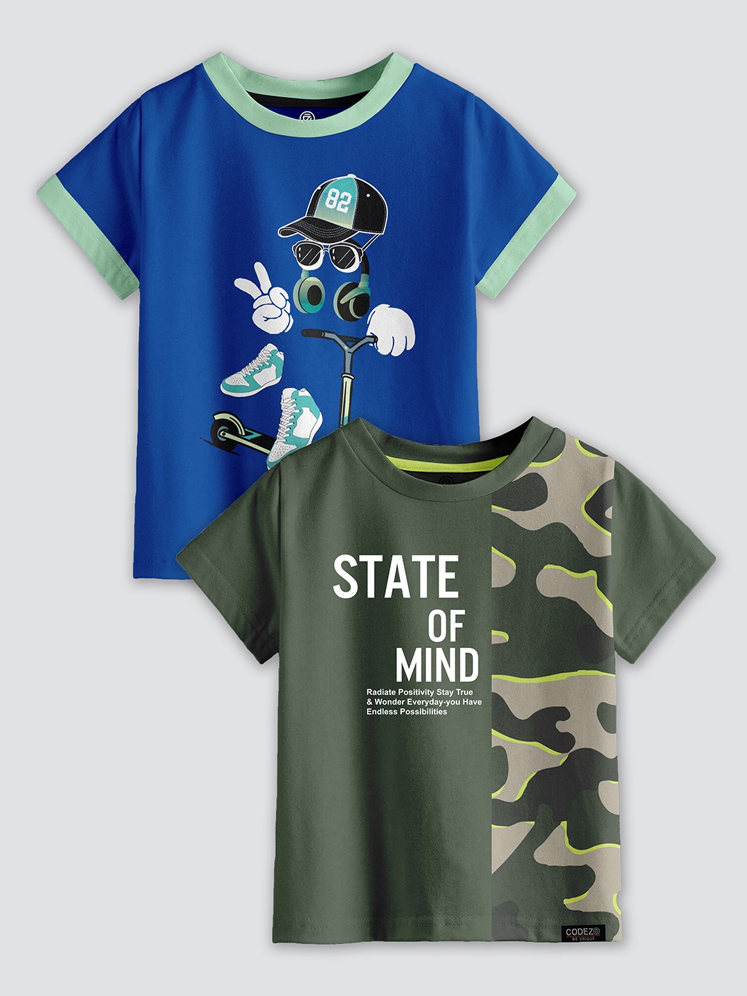 

CODEZ Boys Pack Of 2 Printed Cotton T-shirts, Blue